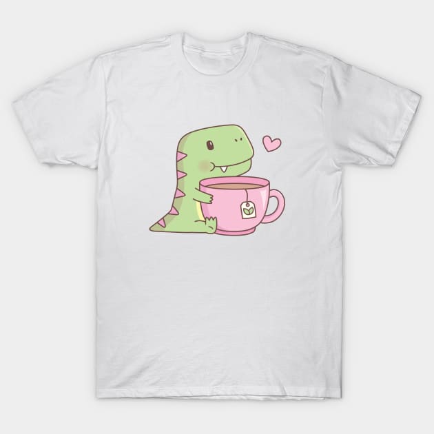 Cute Little Dino Hugging Teacup T-Shirt by rustydoodle